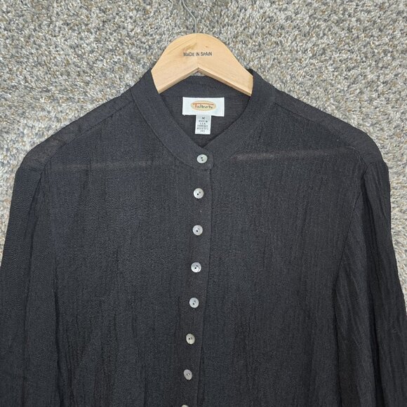 Talbots Top Womens Medium Black Button Up Tunic Cotton Wool Casual Ladies - Picture 4 of 7